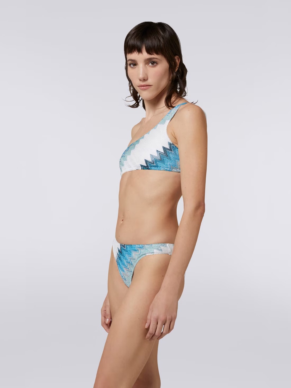 Missoni White and Blue Metallic Zigzag One-Shoulder Bikini NWOT - Picture 2 of 8
